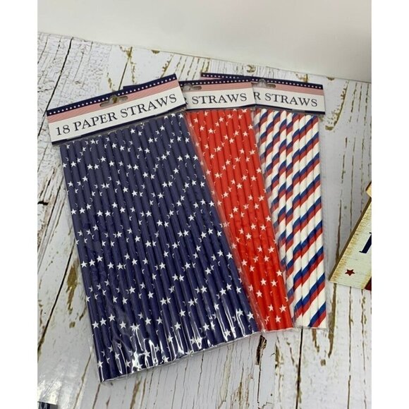 Patriotic Home Sweet Home Sign 8 Inch 54 Paper Straws Stars Stripes Red White - Picture 3 of 6